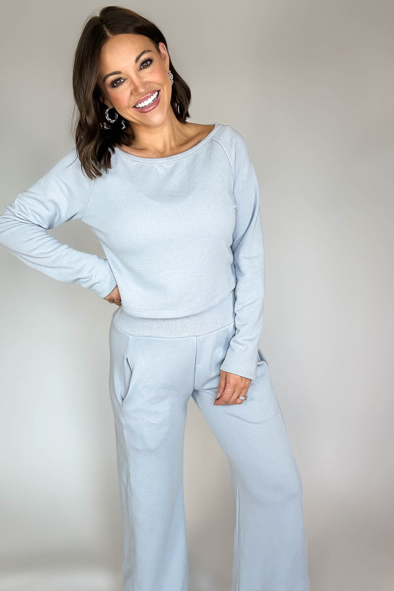 Bucketlist Dusty Blue Solid Fleece Crop Top