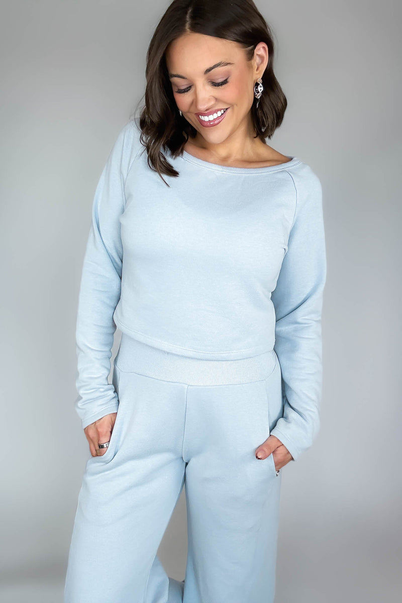Bucketlist Dusty Blue Solid Fleece Crop Top