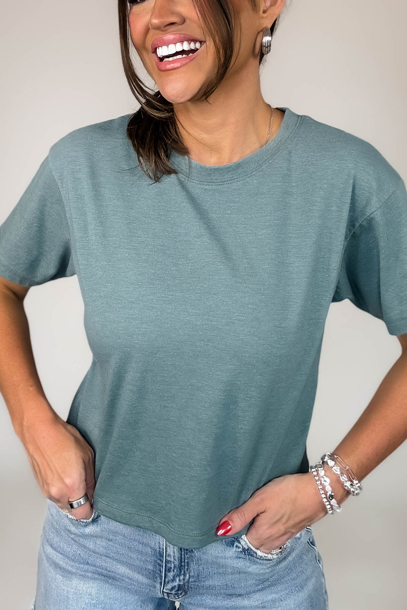 Just Relax Heather Ash Jade  Cotton Crew Neck Short Sleeve T-Shirt