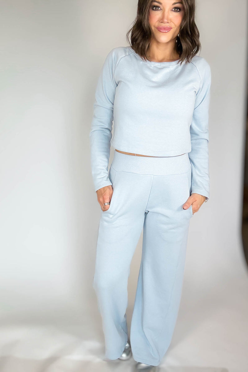 Bucketlist Dusty Blue Solid Fleece Crop Top