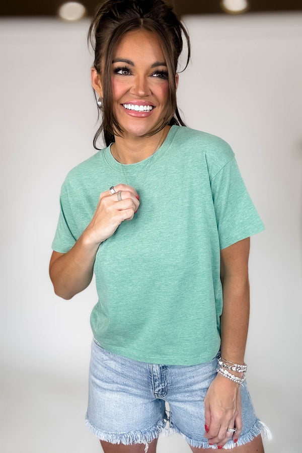 Just Relax Heather Kelly Green Cotton Crew Neck Short Sleeve T-Shirt