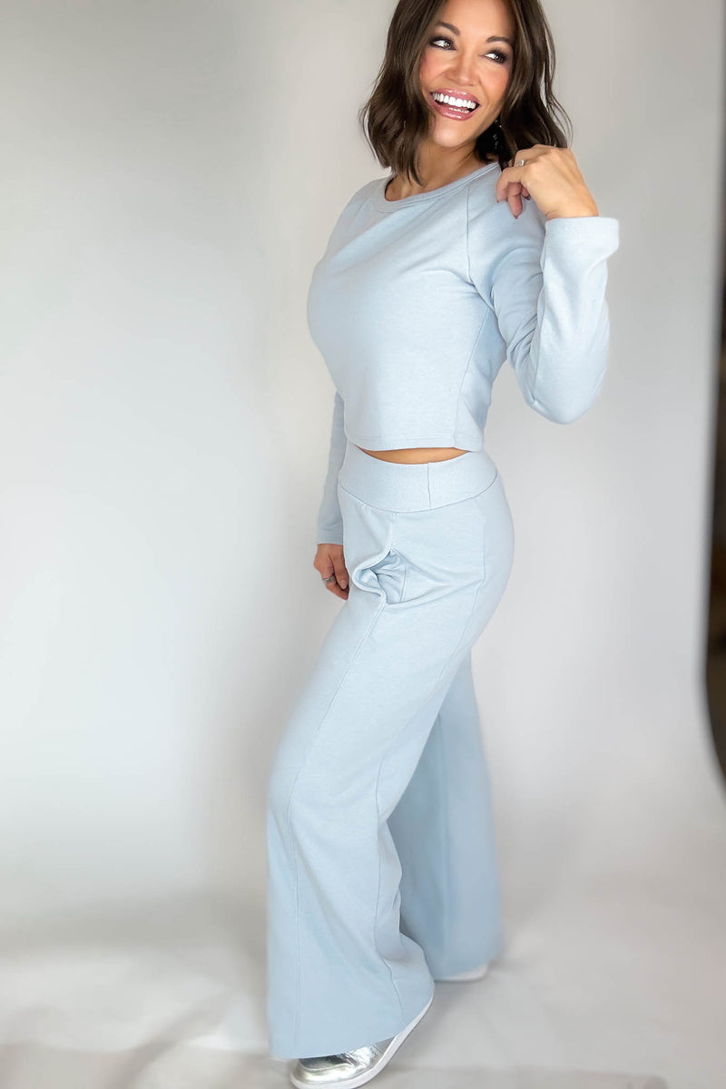 Bucketlist Dusty Blue Solid Fleece Crop Top