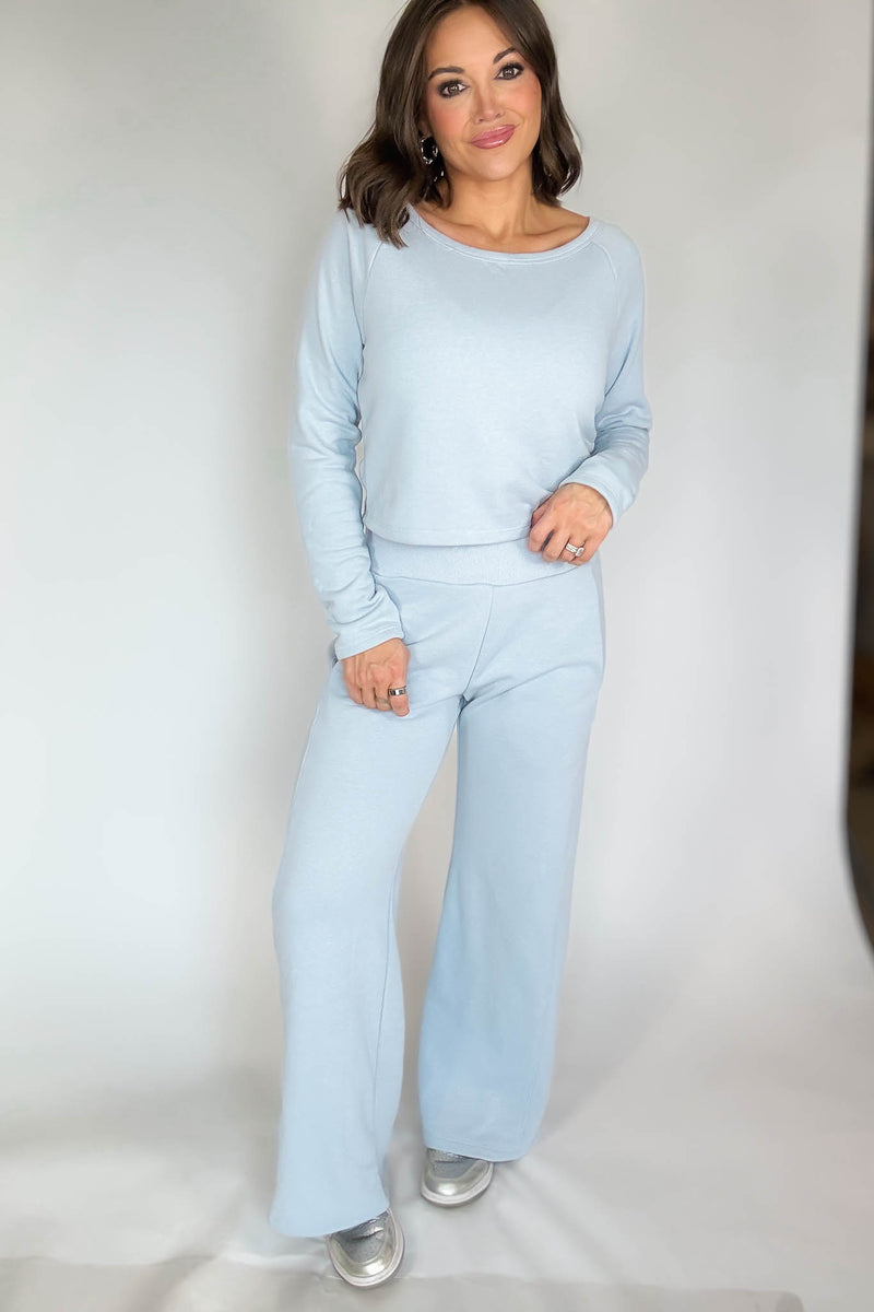 Bucketlist Dusty Blue Solid Fleece Crop Top
