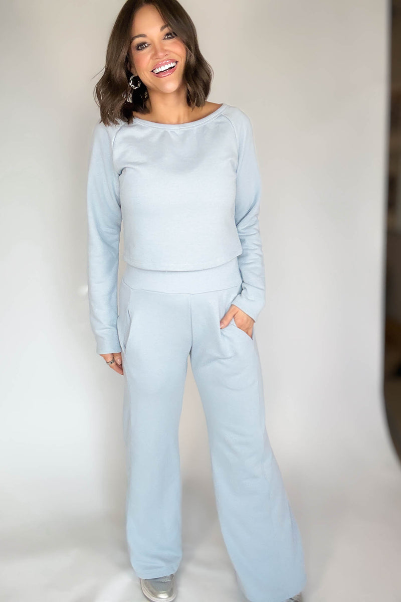 Bucketlist Dusty Blue Solid Fleece Crop Top