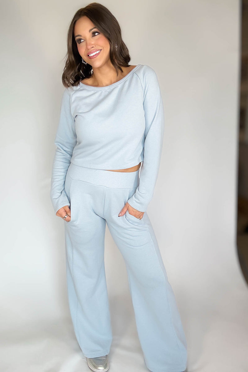 Bucketlist Dusty Blue Solid Fleece Crop Top