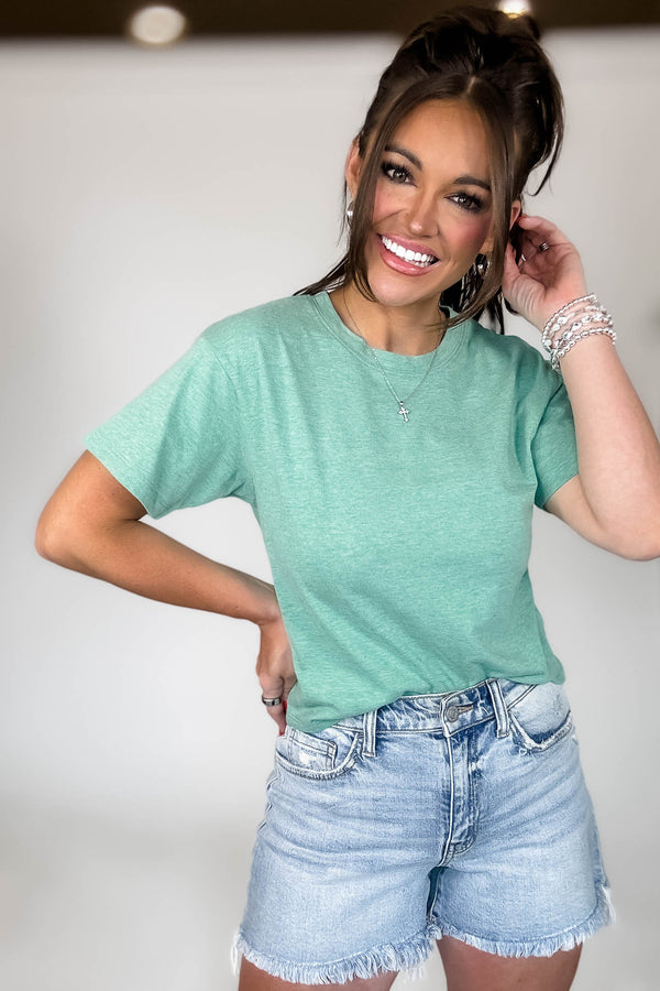 Just Relax Heather Kelly Green Cotton Crew Neck Short Sleeve T-Shirt