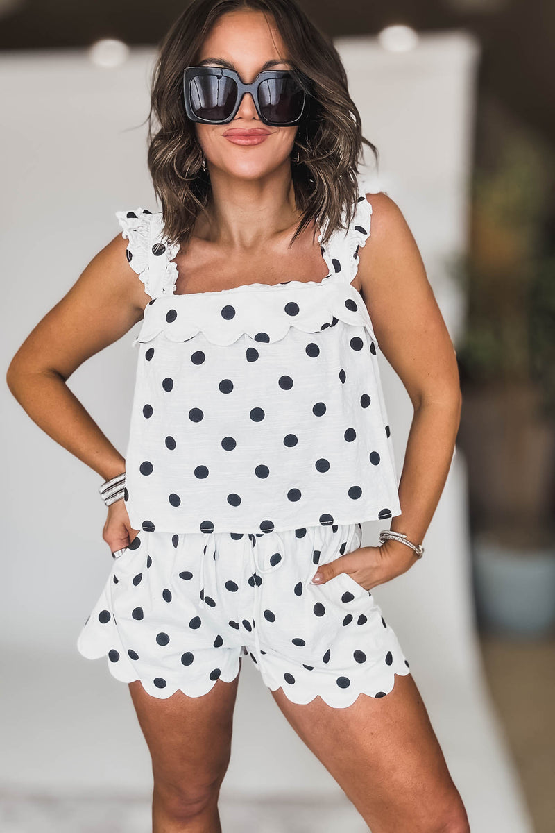 Polka Dot Flutter Sleeve Top And Short Set