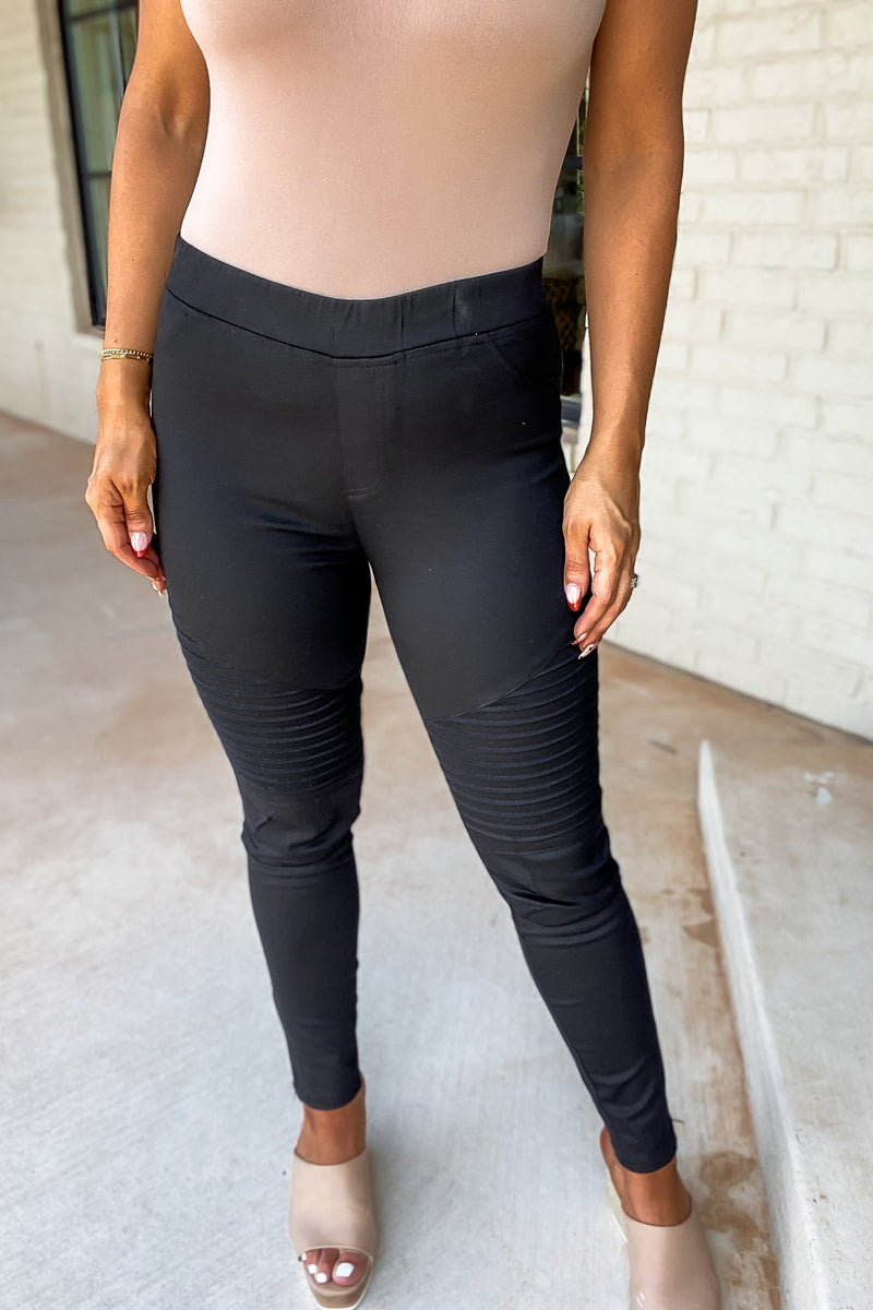 Black Denim Moto Leggings