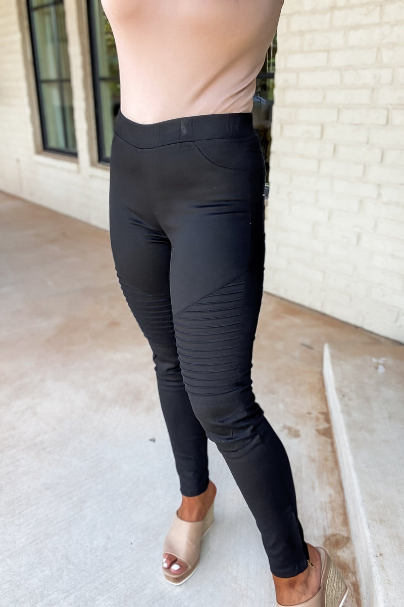 Black Denim Moto Leggings