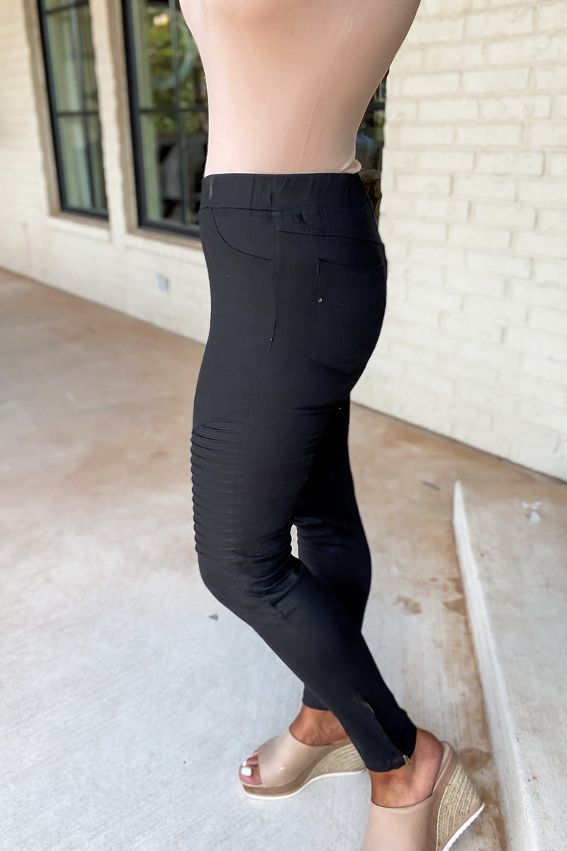 Black Denim Moto Leggings