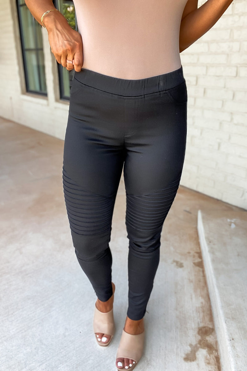 Black Denim Moto Leggings