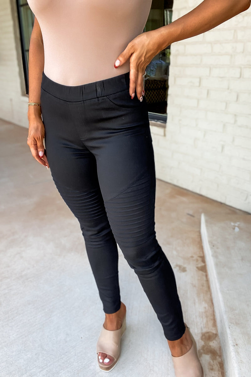 Black Denim Moto Leggings