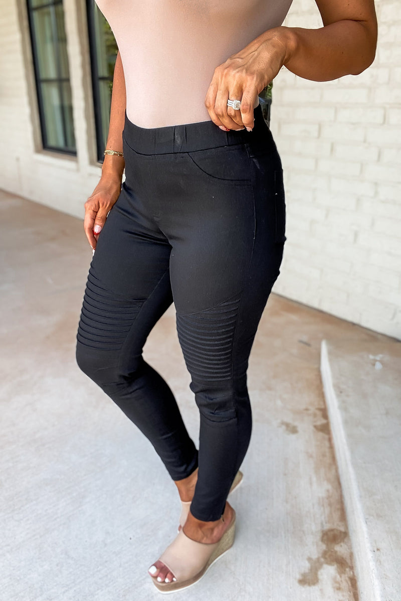 Black Denim Moto Leggings