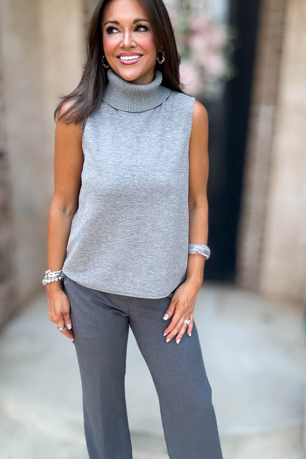 Rewrite Your Story Grey Ribbed Mock Neck Sleeveless Top