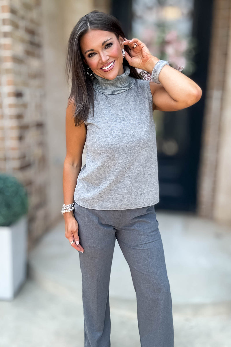 Rewrite Your Story Grey Ribbed Mock Neck Sleeveless Top