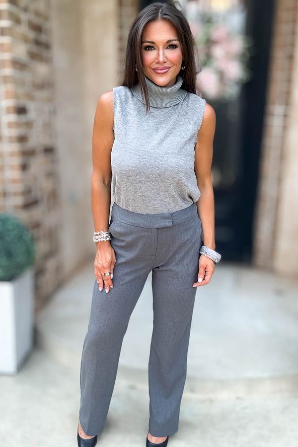 Rewrite Your Story Grey Ribbed Mock Neck Sleeveless Top