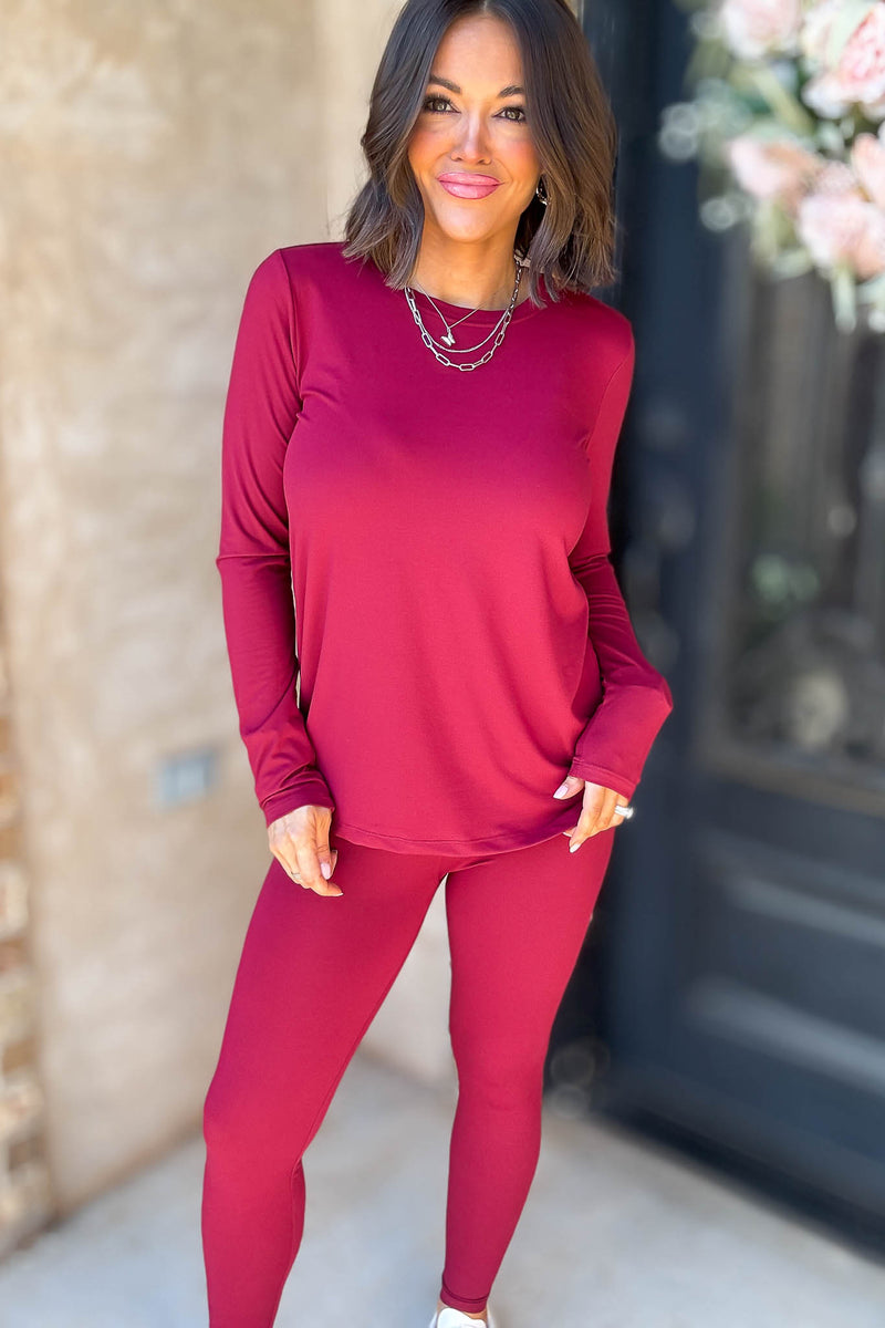 Microfiber Cabernet Round Neck Top & Leggings Set