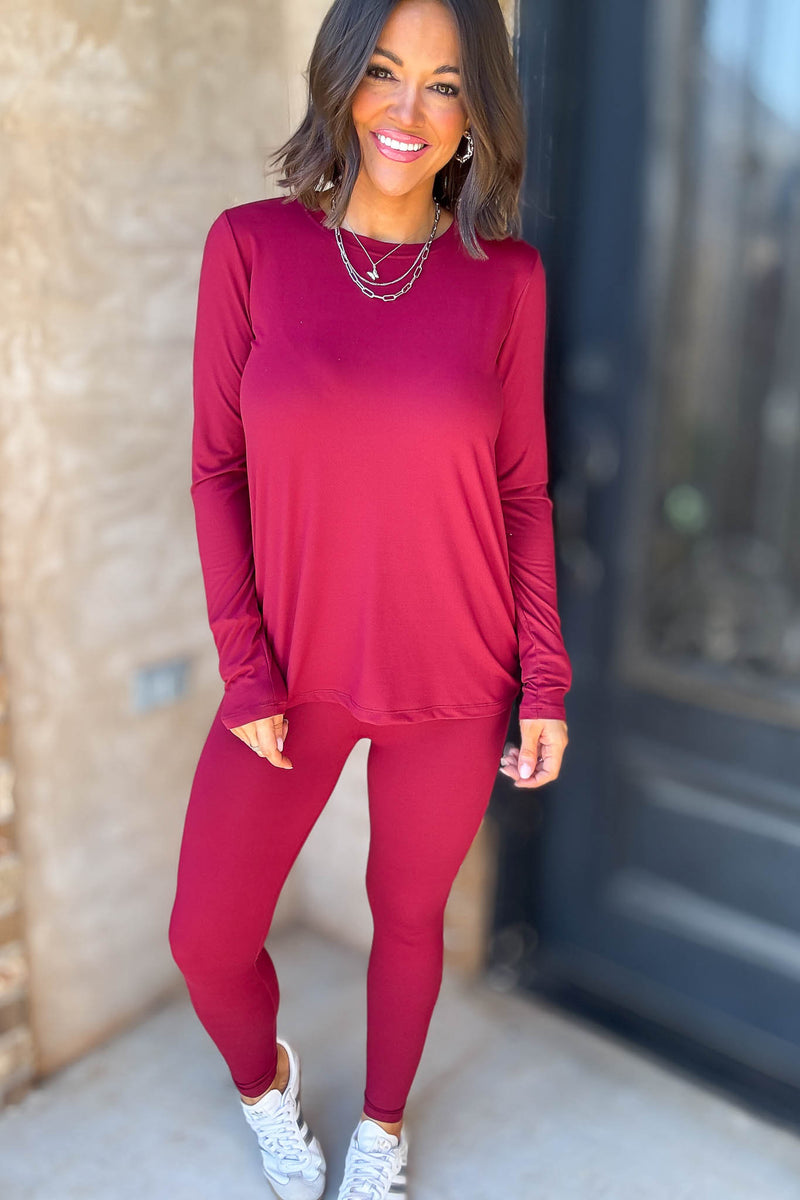 Microfiber Cabernet Round Neck Top & Leggings Set