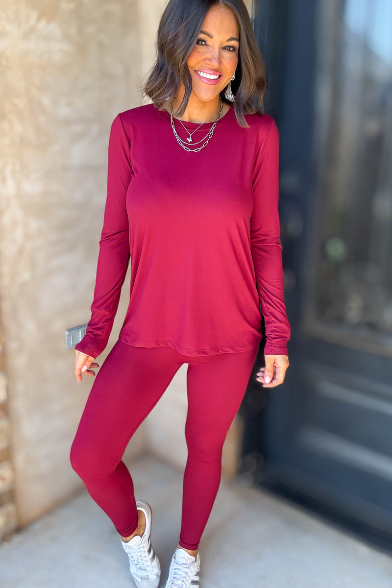 Microfiber Cabernet Round Neck Top & Leggings Set
