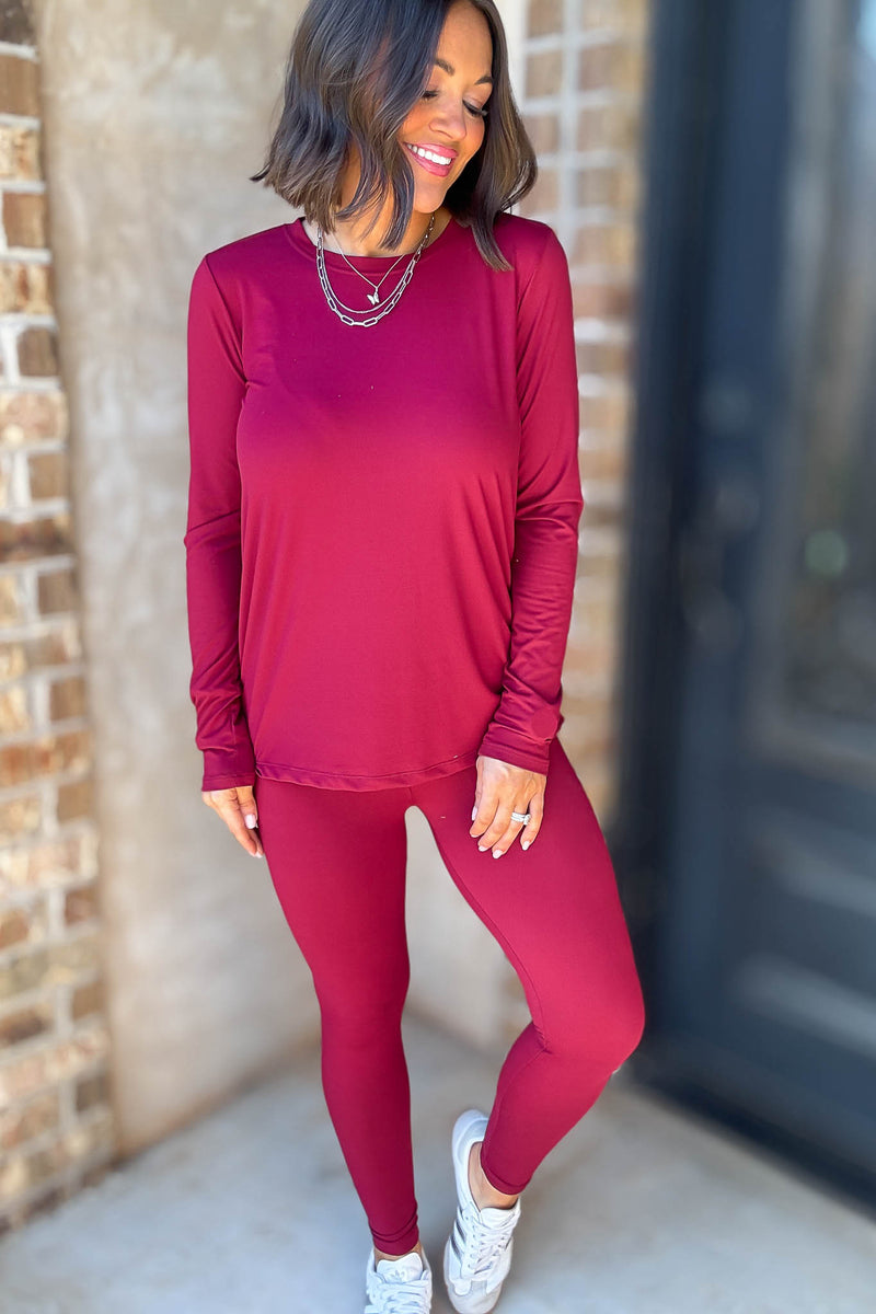 Microfiber Cabernet Round Neck Top & Leggings Set
