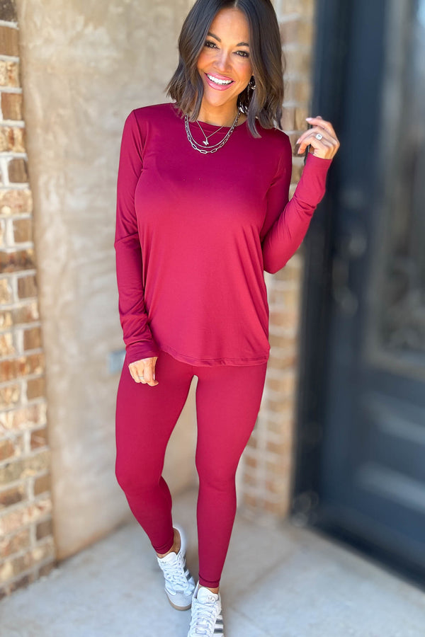 Microfiber Cabernet Round Neck Top & Leggings Set