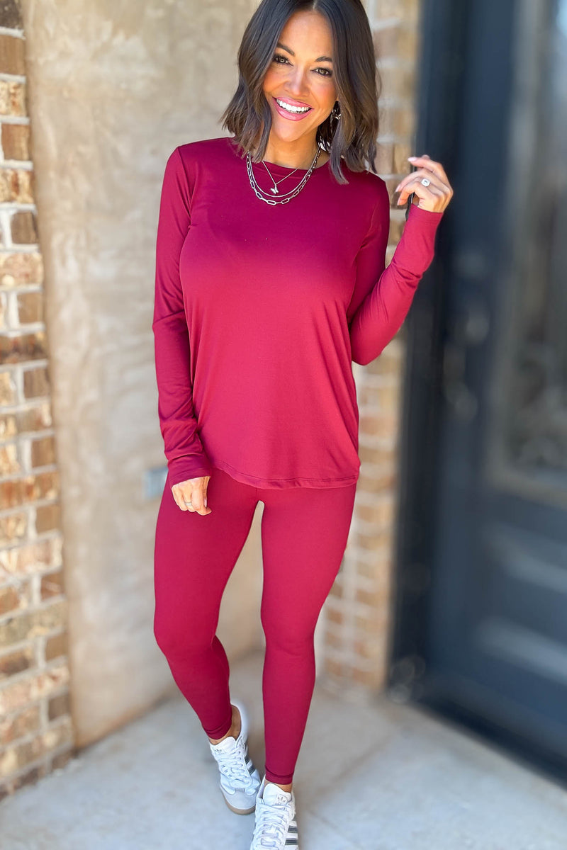 Microfiber Cabernet Round Neck Top & Leggings Set