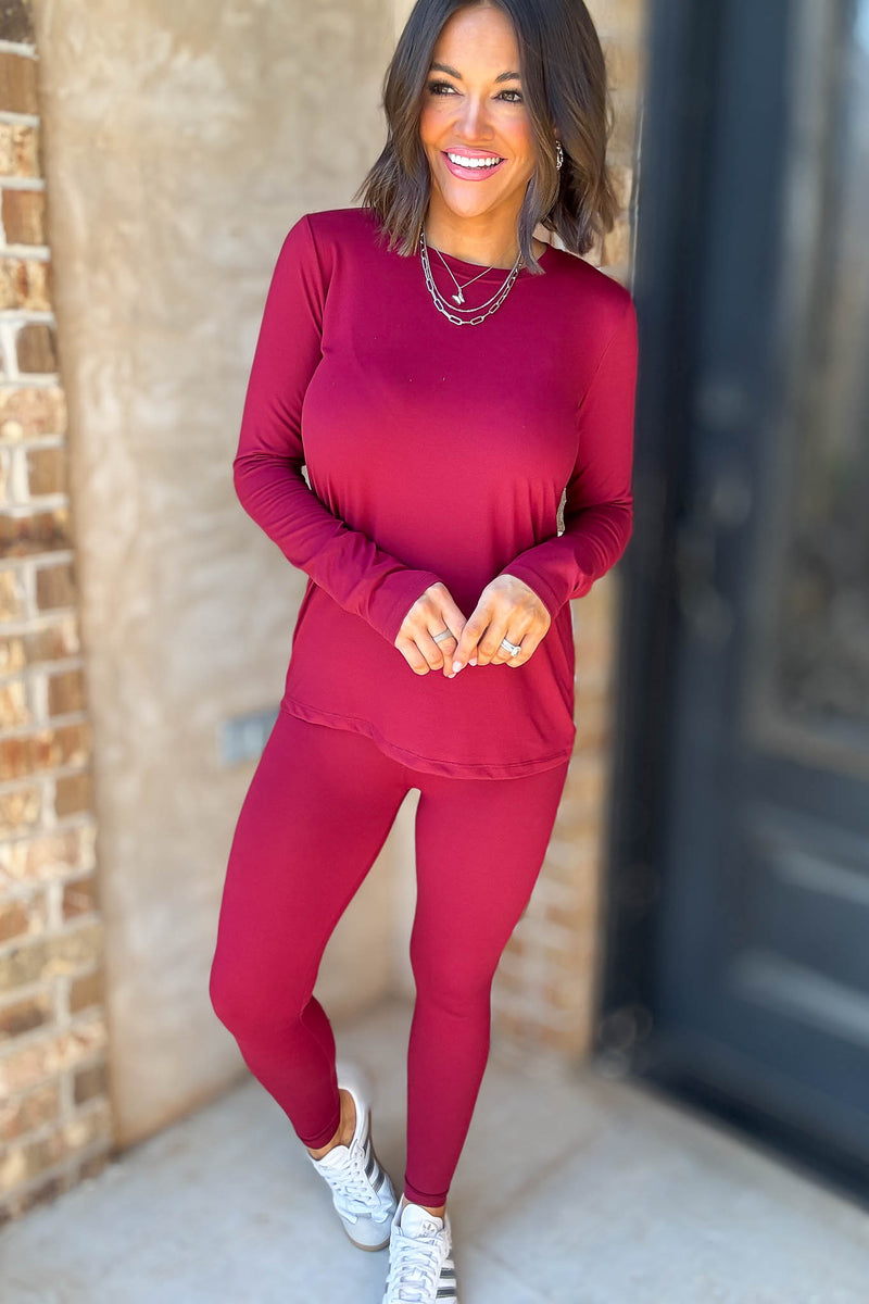 Microfiber Cabernet Round Neck Top & Leggings Set