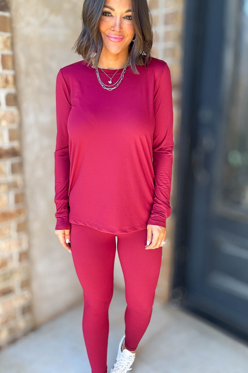 Microfiber Cabernet Round Neck Top & Leggings Set