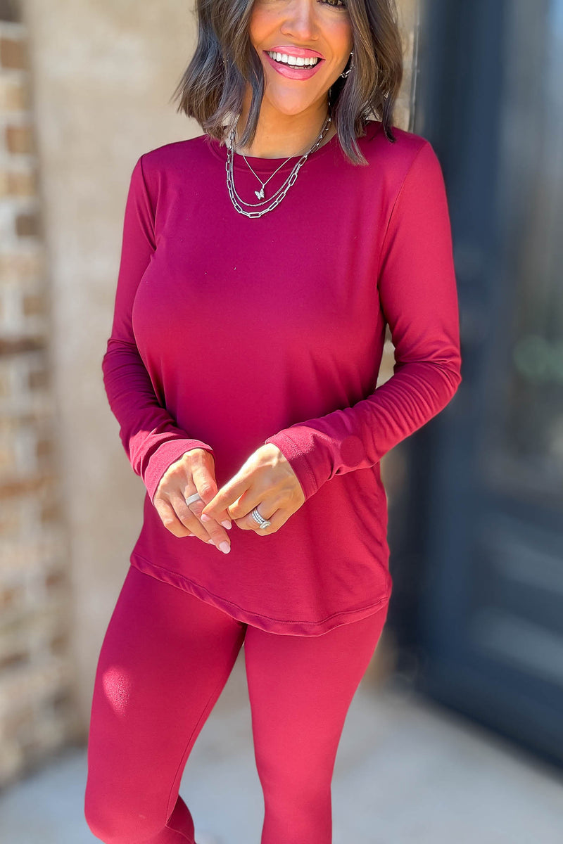 Microfiber Cabernet Round Neck Top & Leggings Set