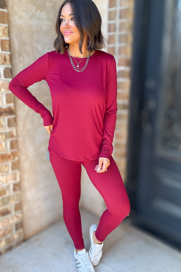 Microfiber Cabernet Round Neck Top & Leggings Set