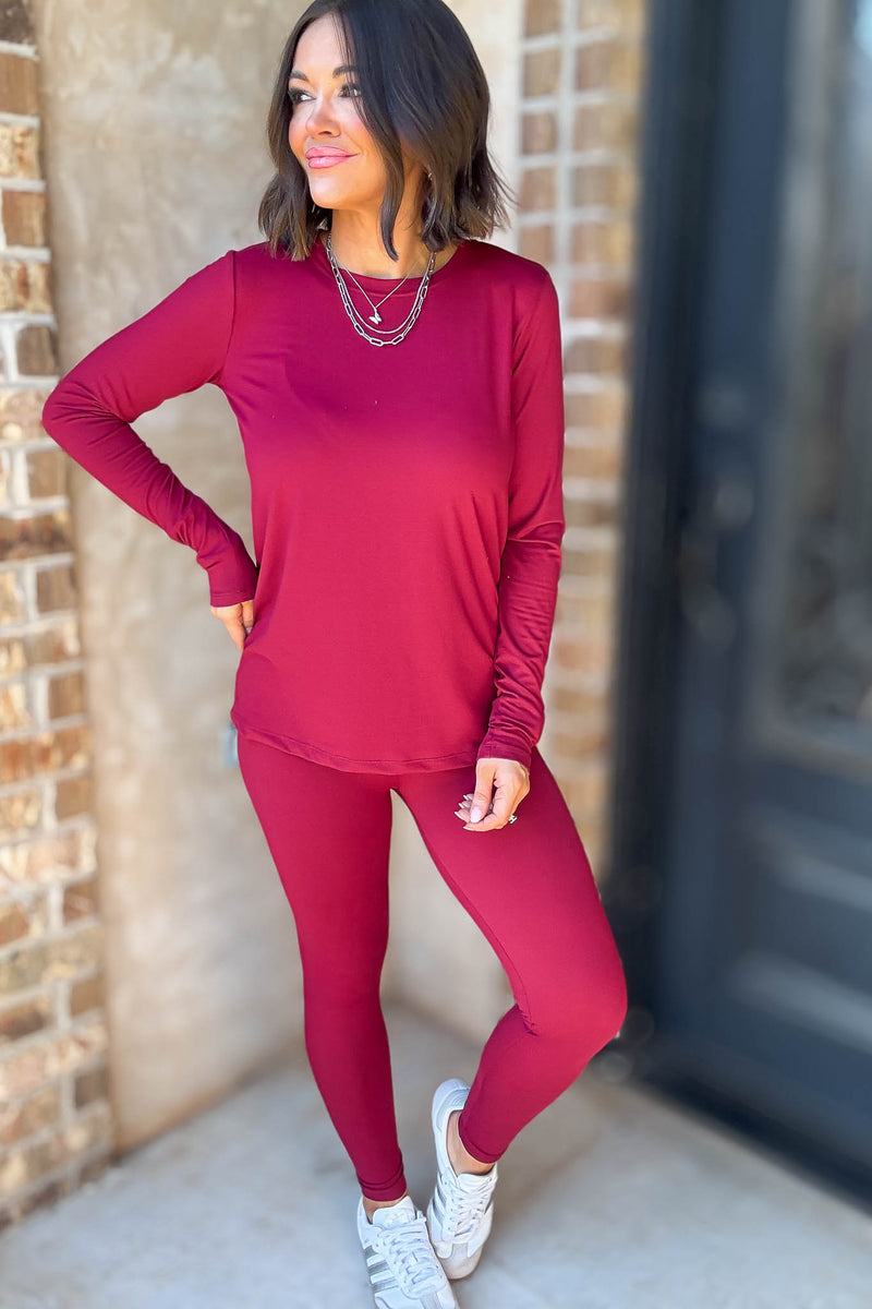 Microfiber Cabernet Round Neck Top & Leggings Set