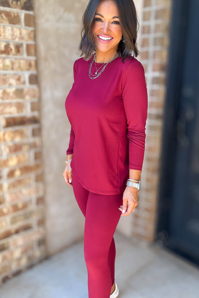 Microfiber Cabernet Round Neck Top & Leggings Set