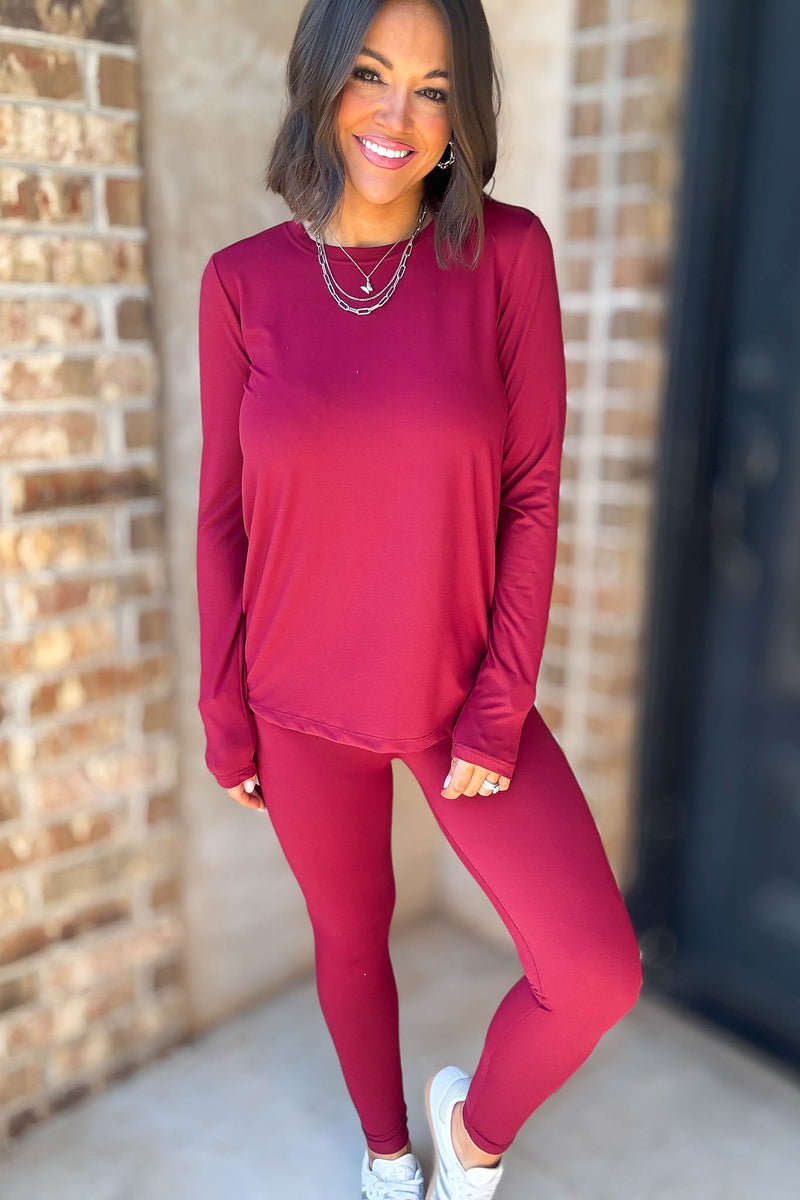 Microfiber Cabernet Round Neck Top & Leggings Set
