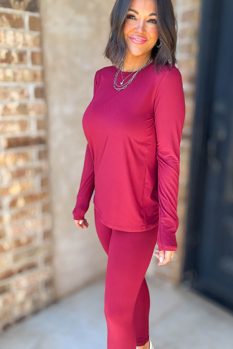 Microfiber Cabernet Round Neck Top & Leggings Set