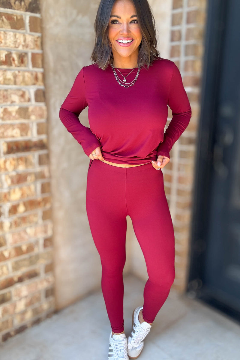 Microfiber Cabernet Round Neck Top & Leggings Set