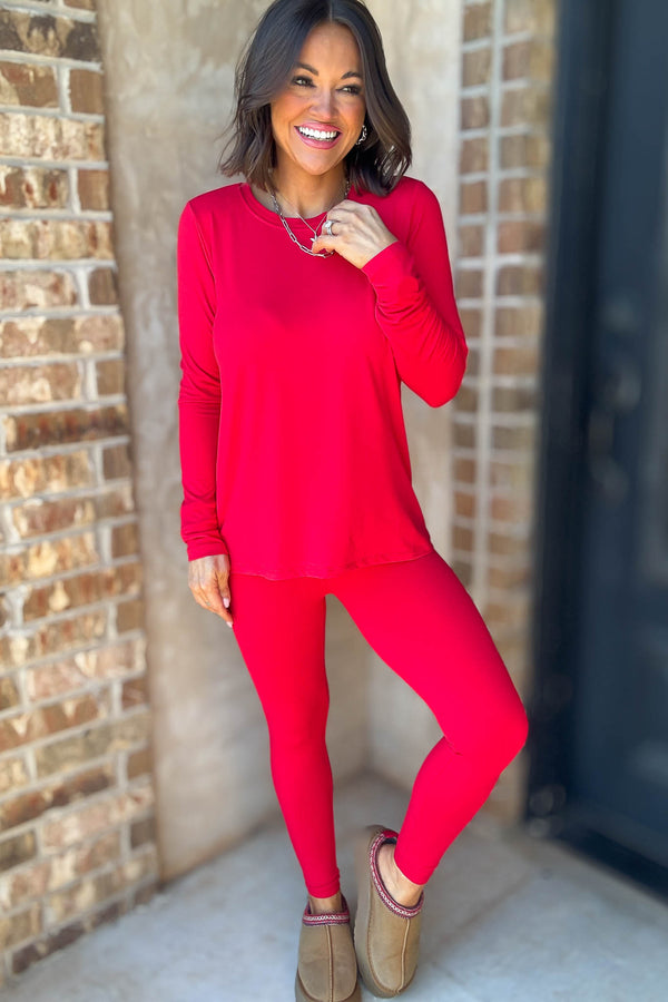 Microfiber Ruby Round Neck Top & Leggings Set