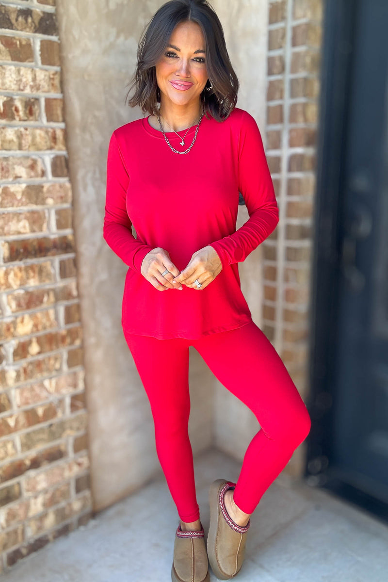 Microfiber Ruby Round Neck Top & Leggings Set