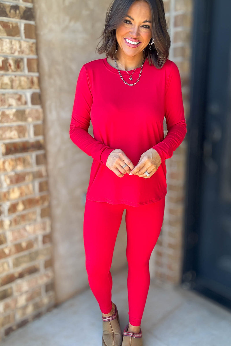 Microfiber Ruby Round Neck Top & Leggings Set