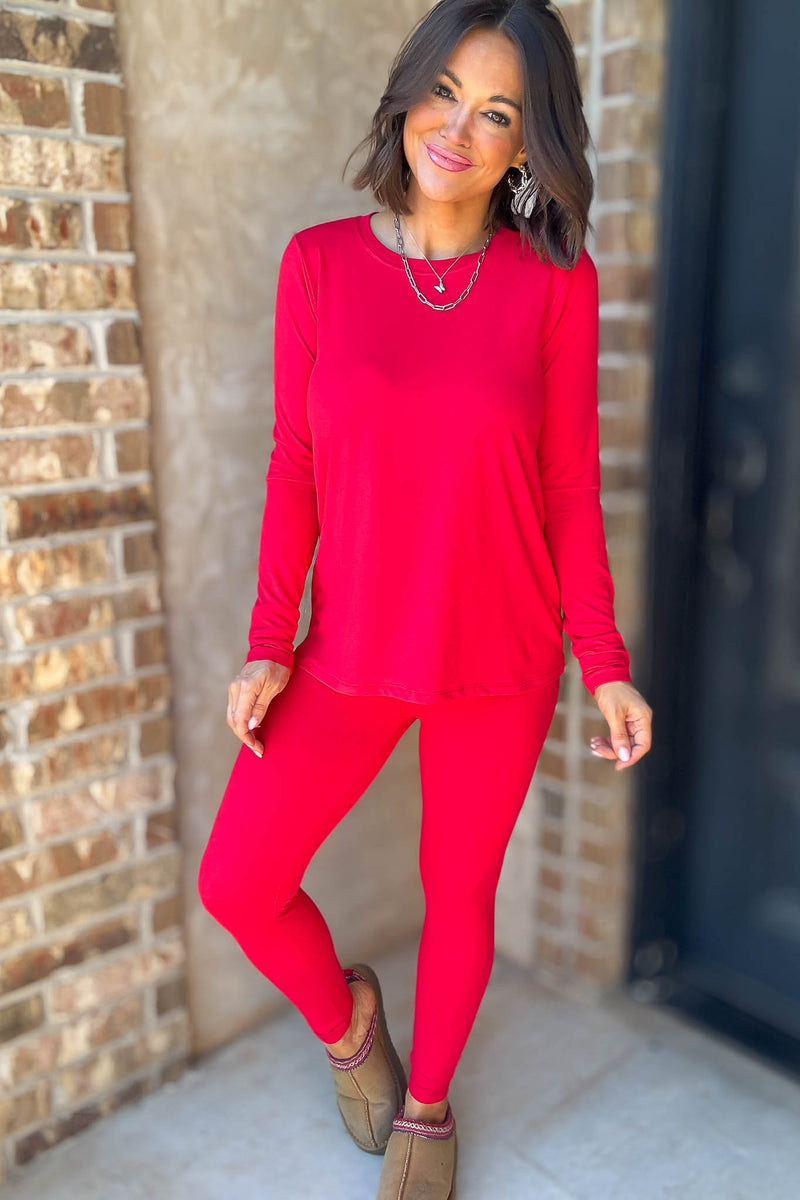 Microfiber Ruby Round Neck Top & Leggings Set