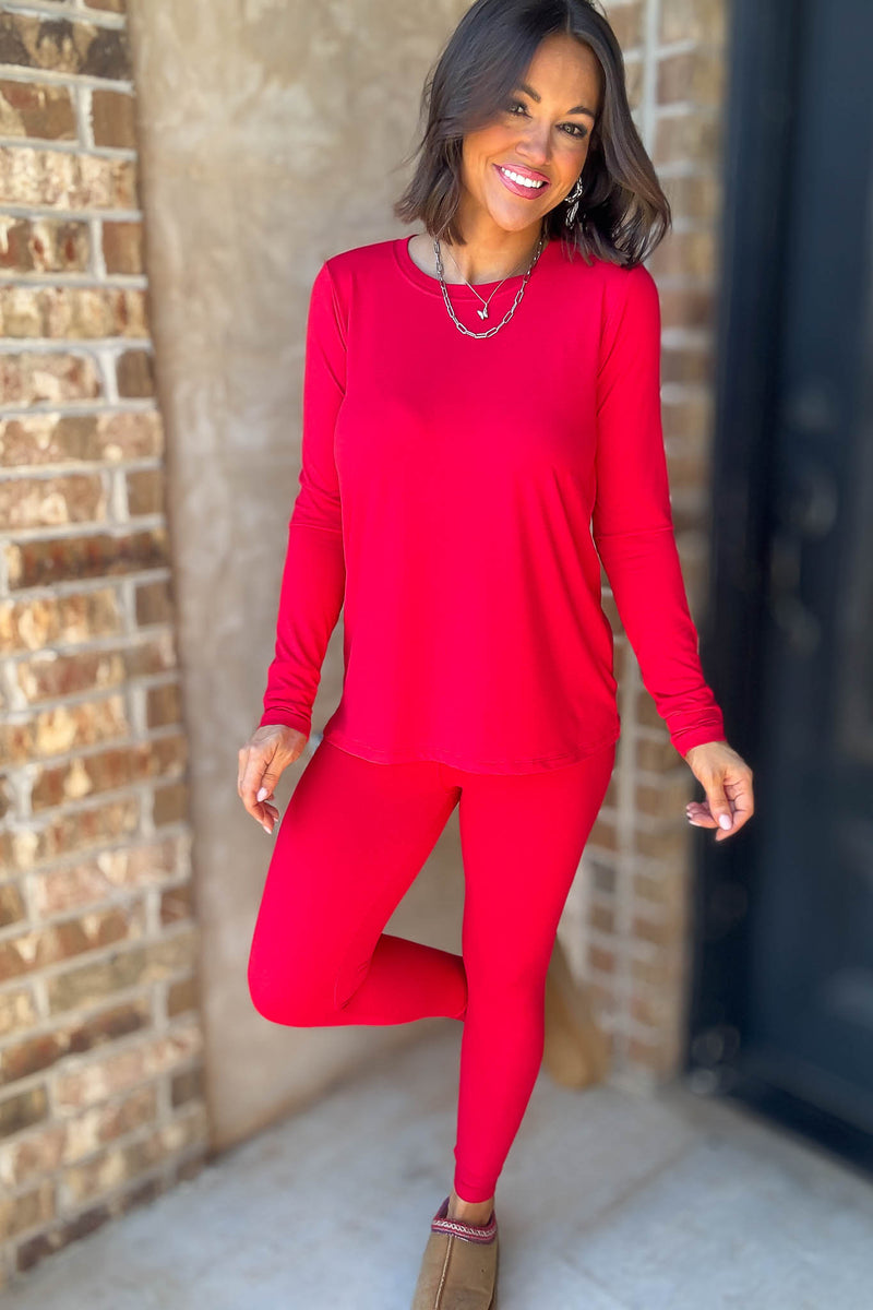Microfiber Ruby Round Neck Top & Leggings Set