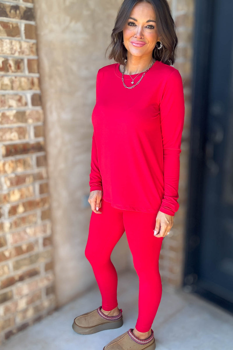 Microfiber Ruby Round Neck Top & Leggings Set