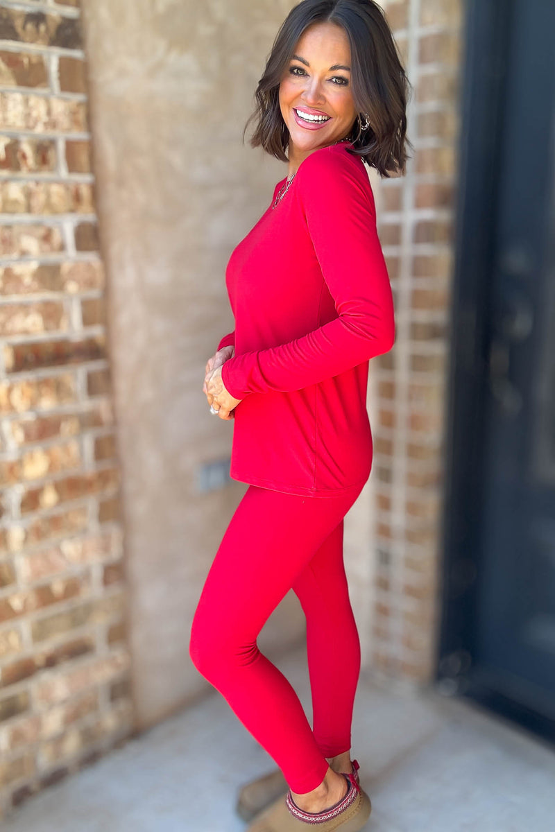 Microfiber Ruby Round Neck Top & Leggings Set