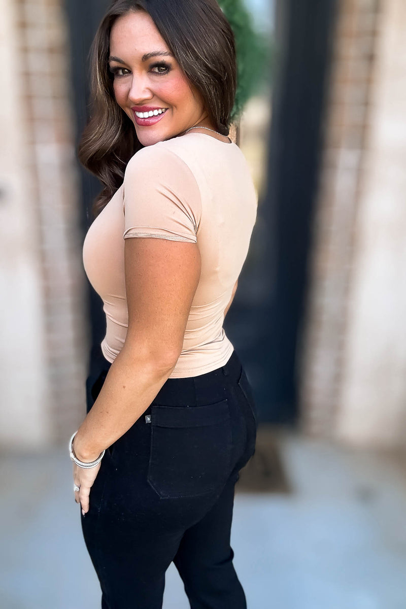 Vera Taupe Contour Round Neck Double Layer Top