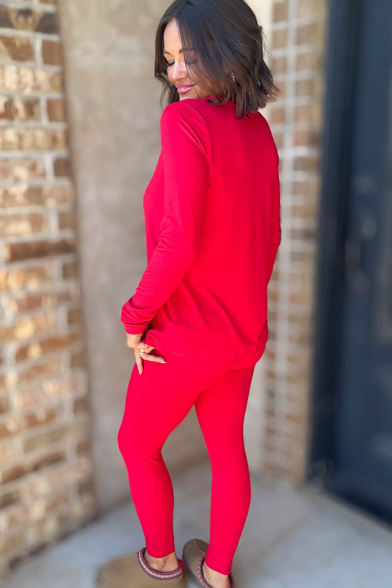 Microfiber Ruby Round Neck Top & Leggings Set