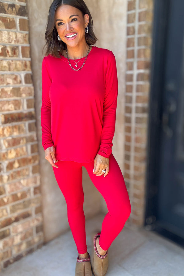 Microfiber Ruby Round Neck Top & Leggings Set