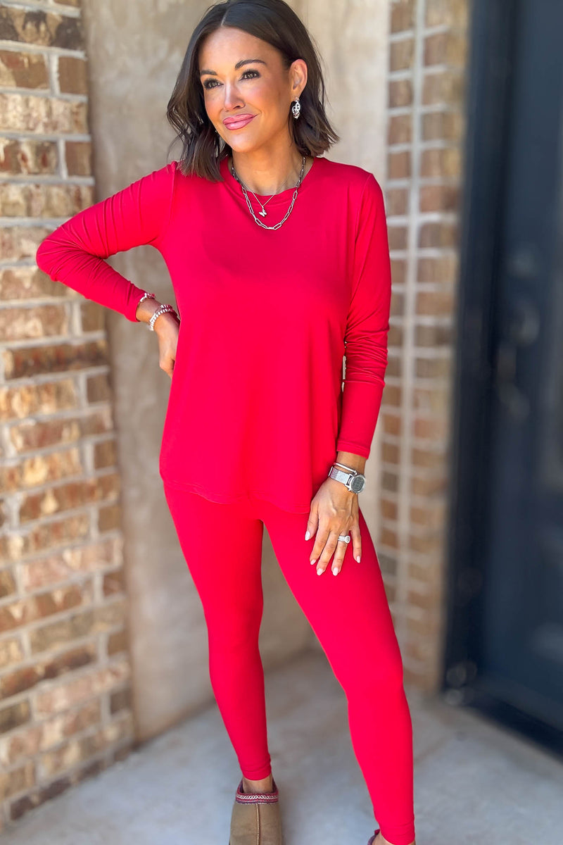 Microfiber Ruby Round Neck Top & Leggings Set