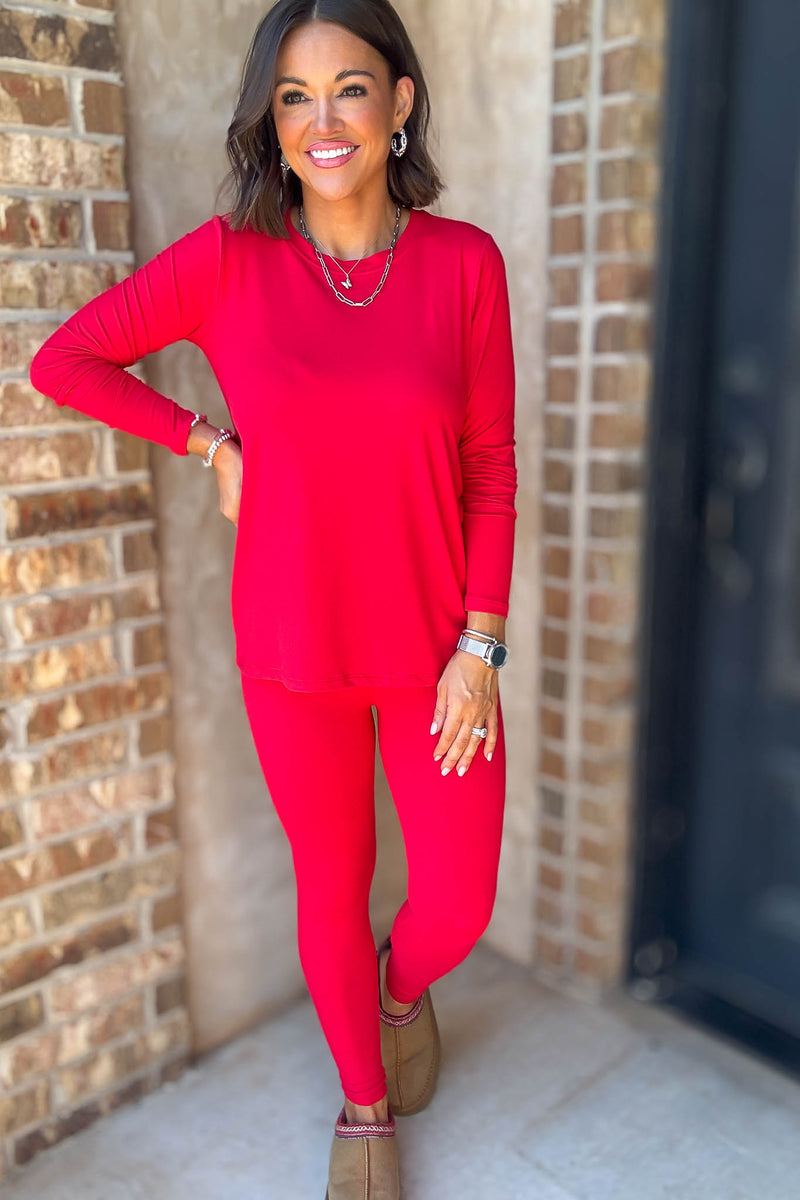 Microfiber Ruby Round Neck Top & Leggings Set
