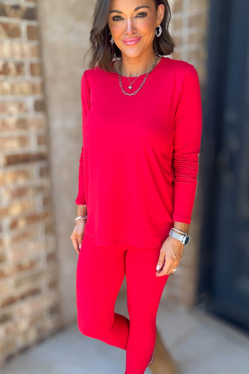 Microfiber Ruby Round Neck Top & Leggings Set