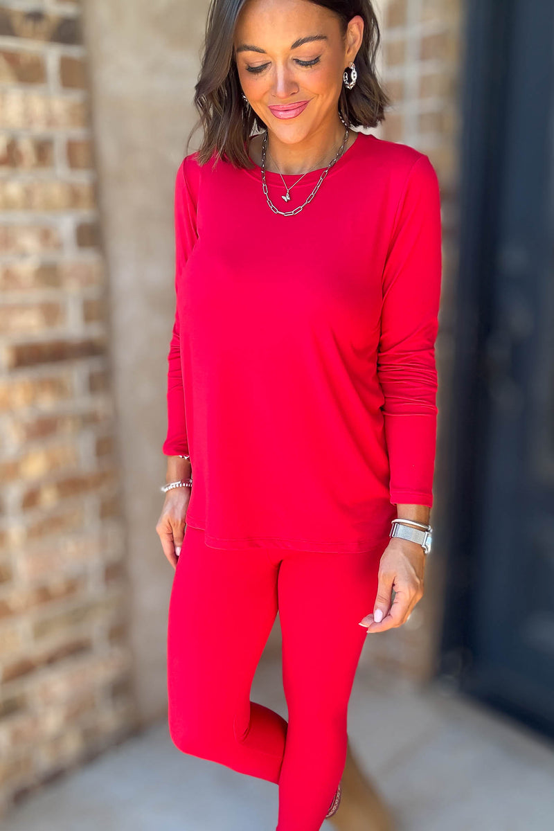 Microfiber Ruby Round Neck Top & Leggings Set