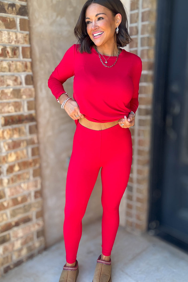 Microfiber Ruby Round Neck Top & Leggings Set